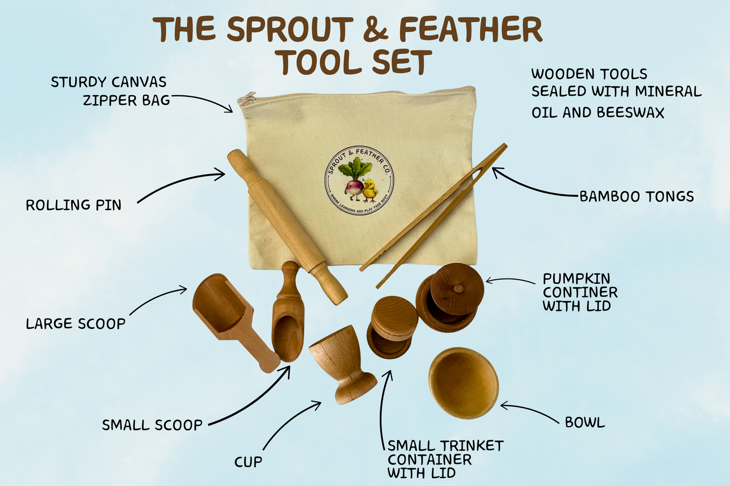 Sprout & Feather's Tool Set- The Perfect Wooden Tools for Sensory Play