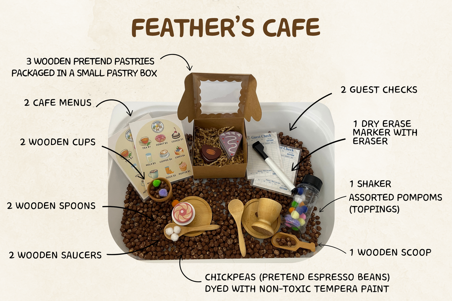 Feather's Cafe- Coffee Shop Sensory Bin