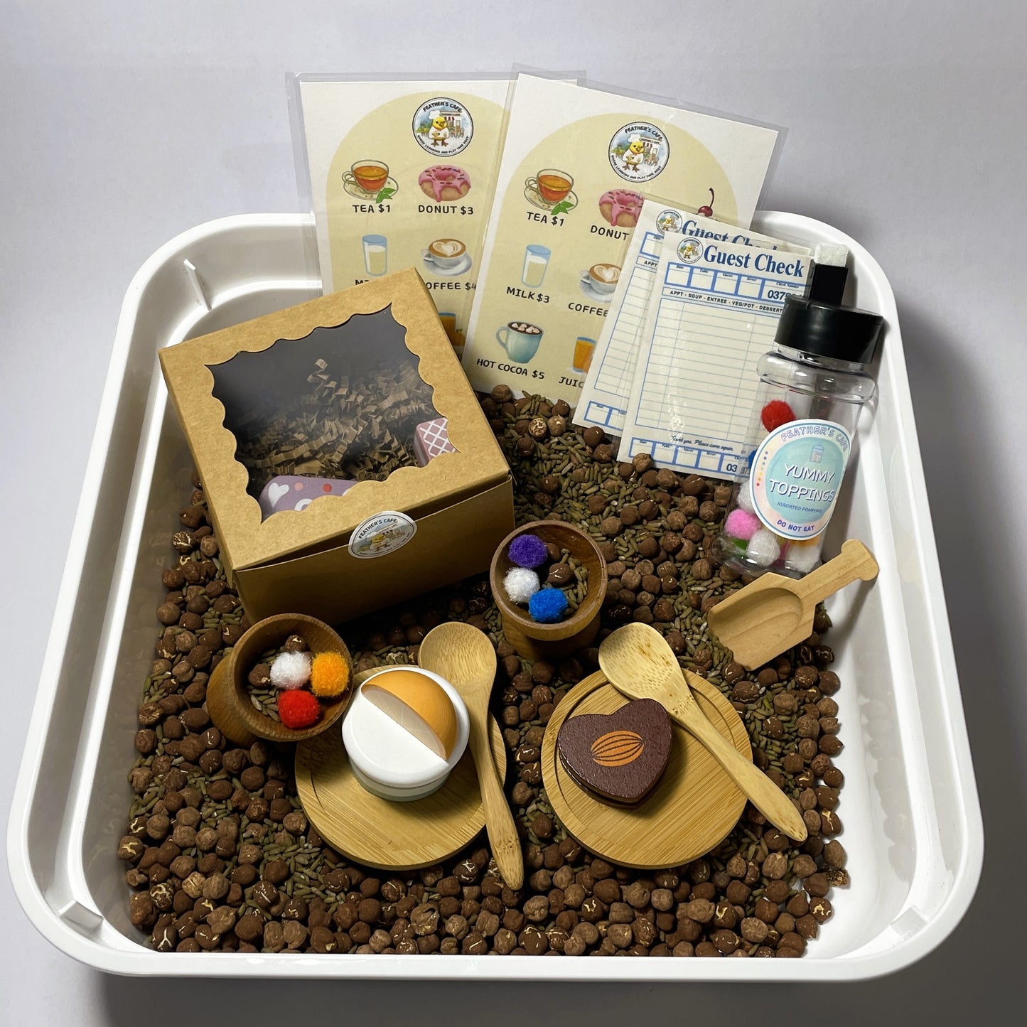 Feather's Cafe- Coffee Shop Sensory Bin