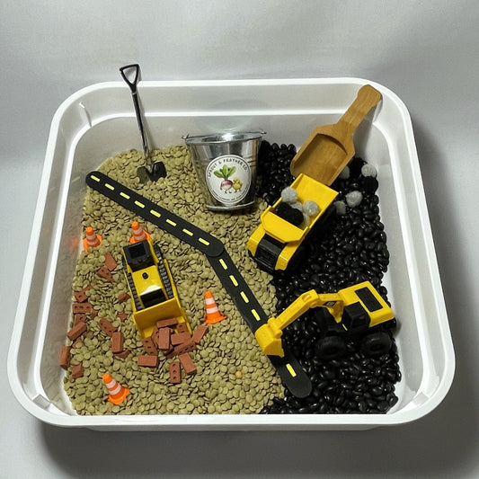 Sprout & Feather Pave the Way – Construction Sensory Bin